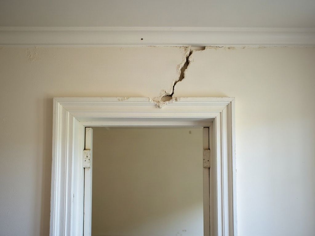 internal doorway with a diagonal plaster crack above